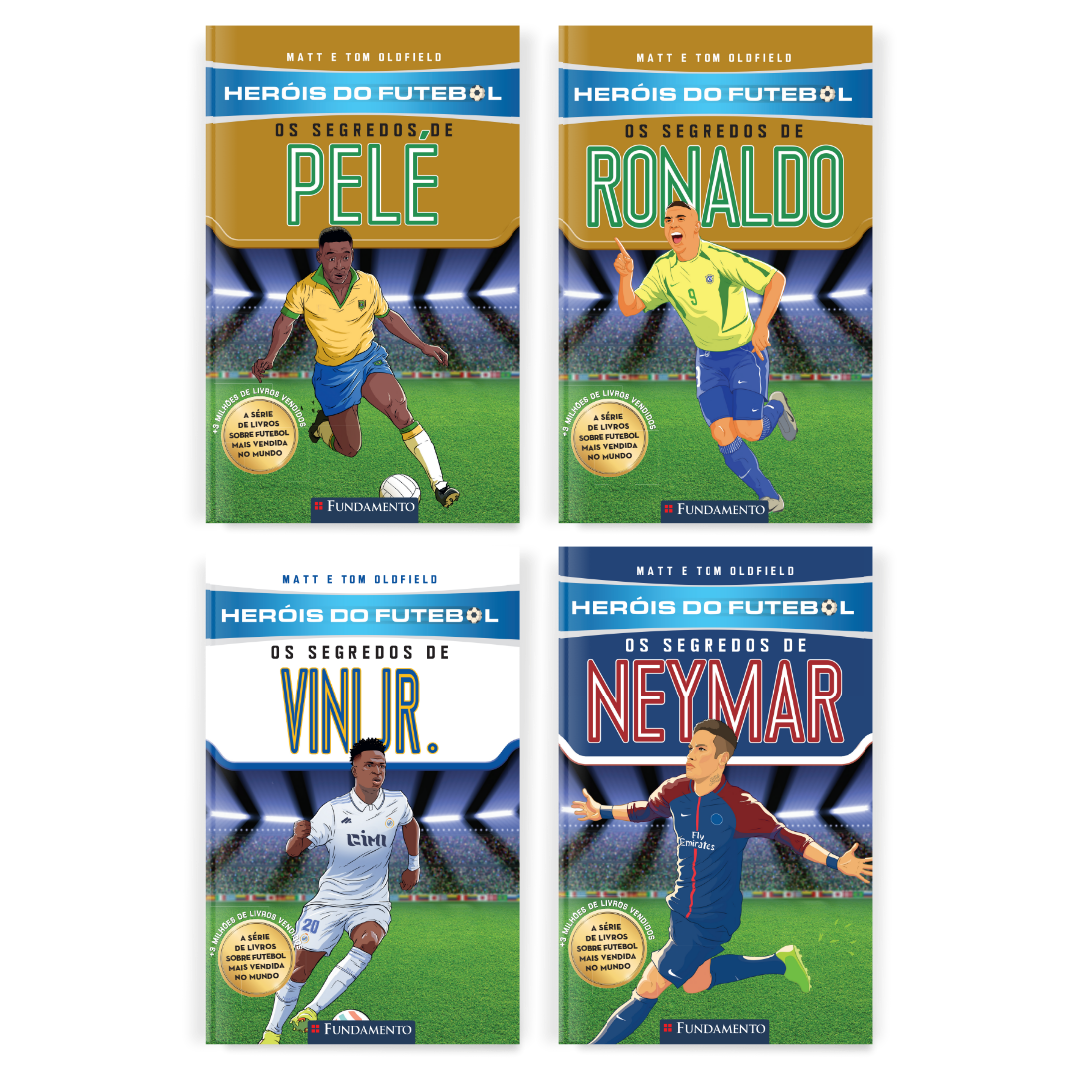 Kit Heróis do Futebol Brasileiro - 4 Livros (Pelé + Ronaldo + Vini Jr + Neymar)