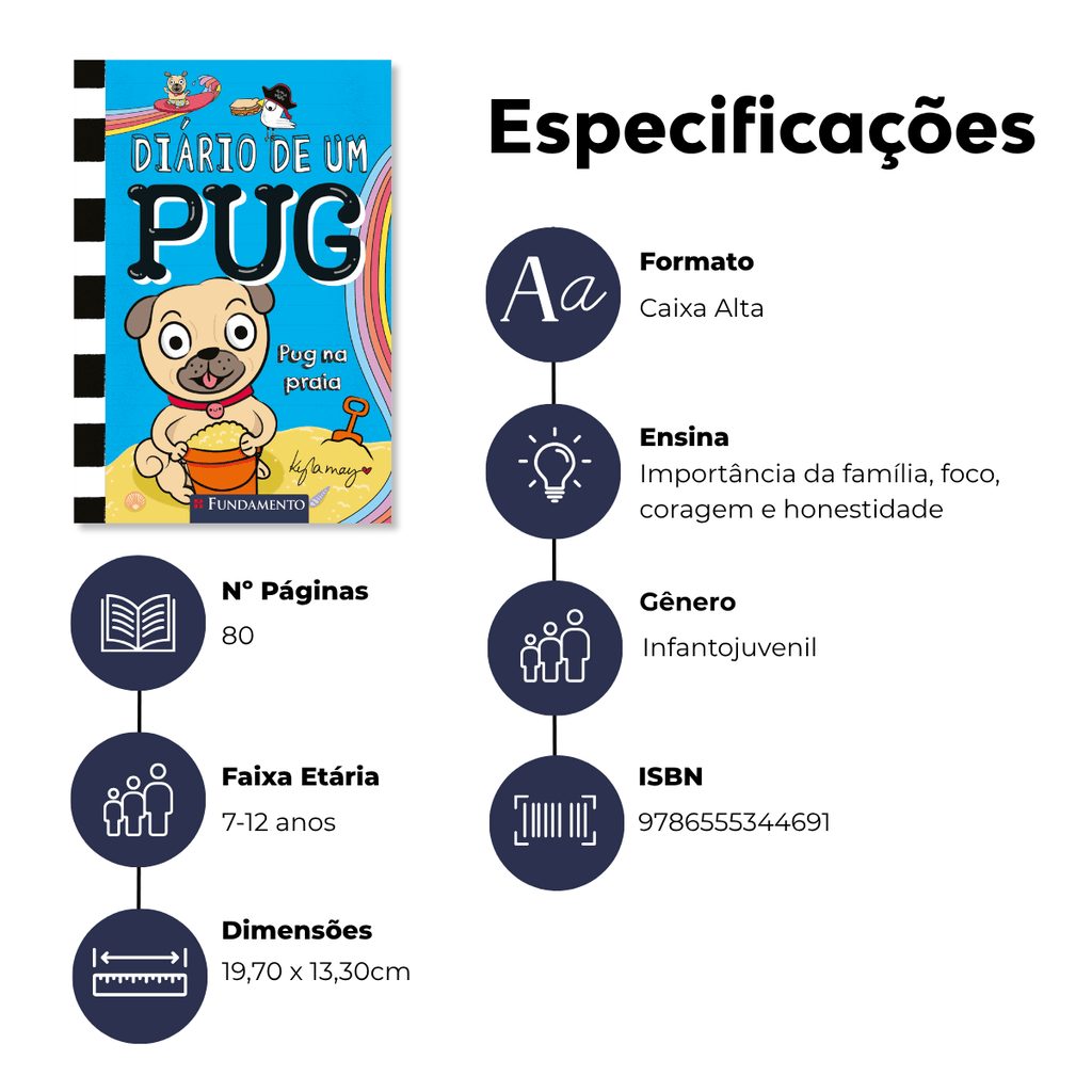 Diário de Um Pug: Pug na Praia - Editora Fundamento livro_infantil