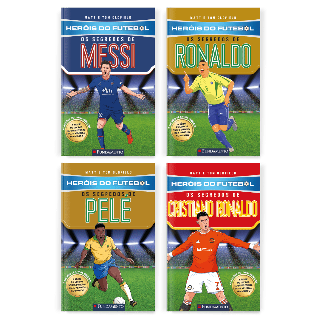 Kit Heróis do Futebol - 4 Livros (CR7, Messi, Ronaldo, e Pelé) - Editora Fundamento livro_infantil
