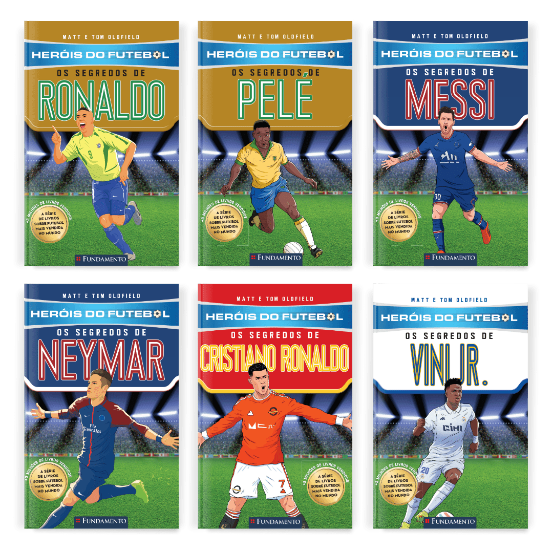 Kit Heróis do Futebol - 6 Livros (Pelé, Ronaldo Fenômeno, Vini Jr, Neymar, CR7 e Messi) - Editora Fundamento livro_infantil