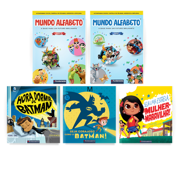 Kit Mundo Alfabeto - 2 Livros de Alfabetização + 2 Livros do Batman + 1 Livro da Mulher - Maravilha - Editora Fundamento