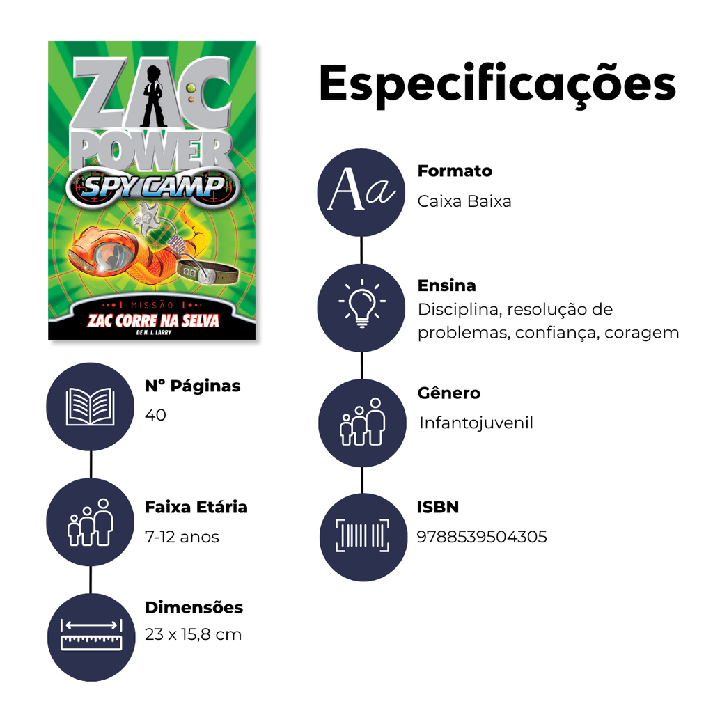 Zac Power Spy Camp - Zac Corre na Selva - Editora Fundamento livro_infantil